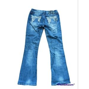Miss Me Bootcut Stone Wash Mid Rise Stretch Lace Embellished Jeans, 30